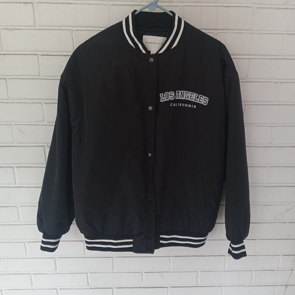 Aeropostale Black Bomber Varsity Jacket
